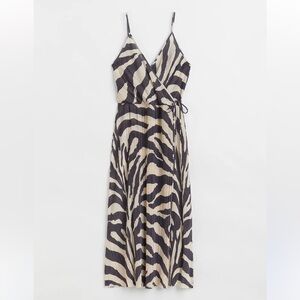 NEW H&M Zebra Print Faux-Wrap Cami V-Neck Tank Midi Maxi Flowy Dress 🦓 Small